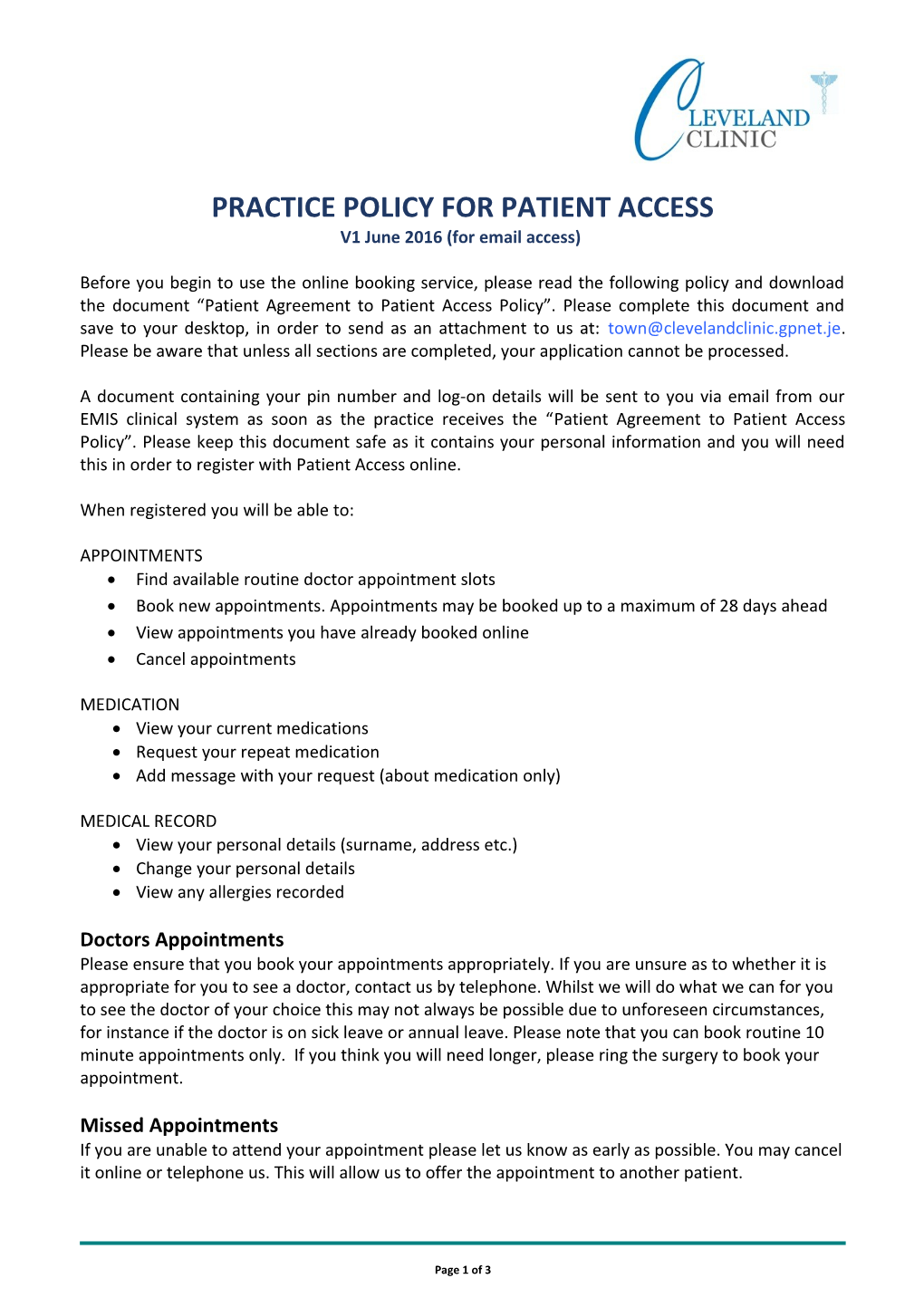 Practice Policyfor Patient Access