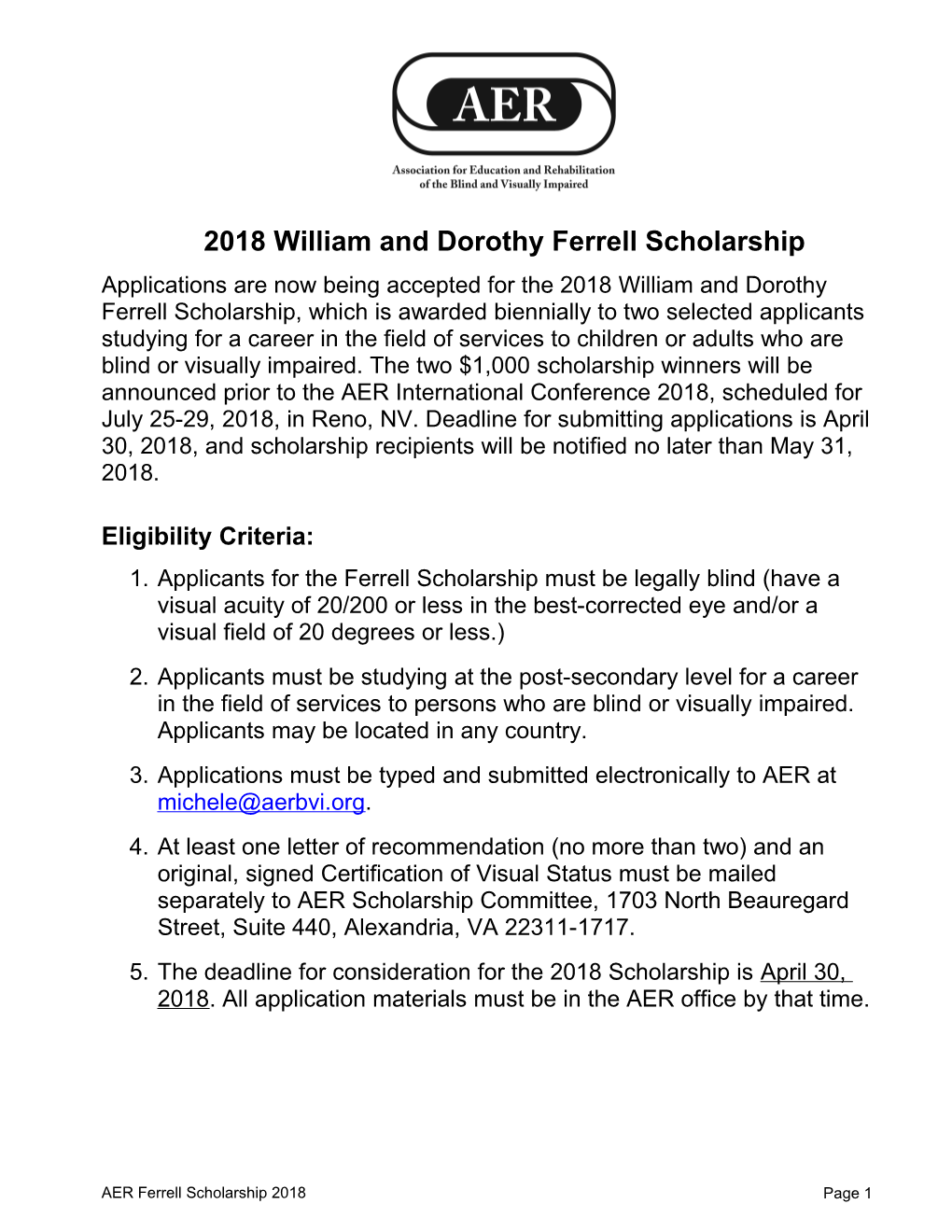 AER William and Dorothy Ferrell Scholarship