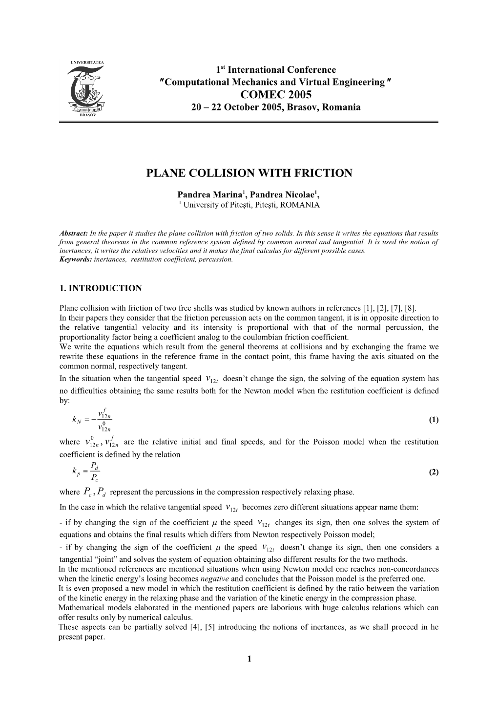 Plane Collision with Friction