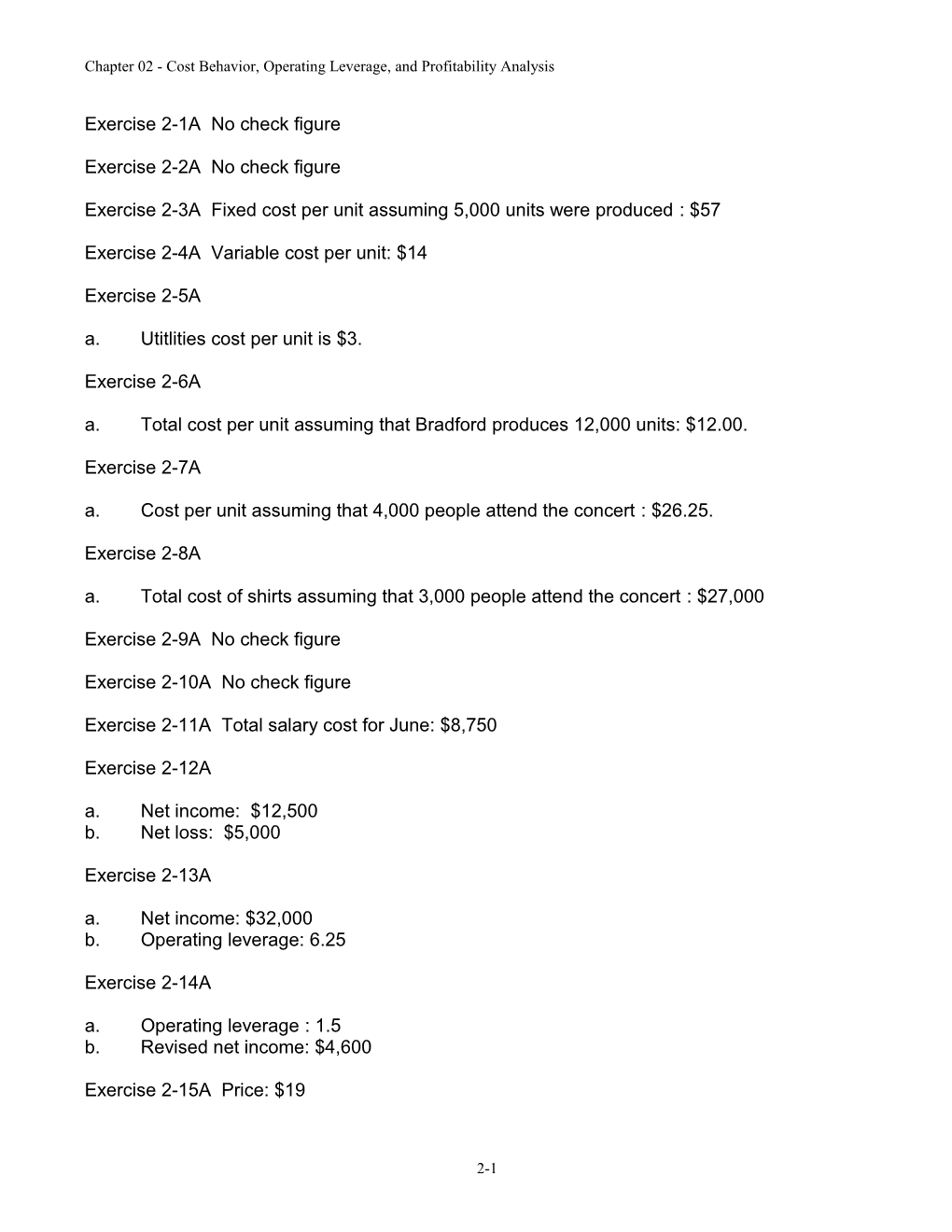 Chapter 02 - Cost Behavior, Operating Leverage, and Profitability Analysis