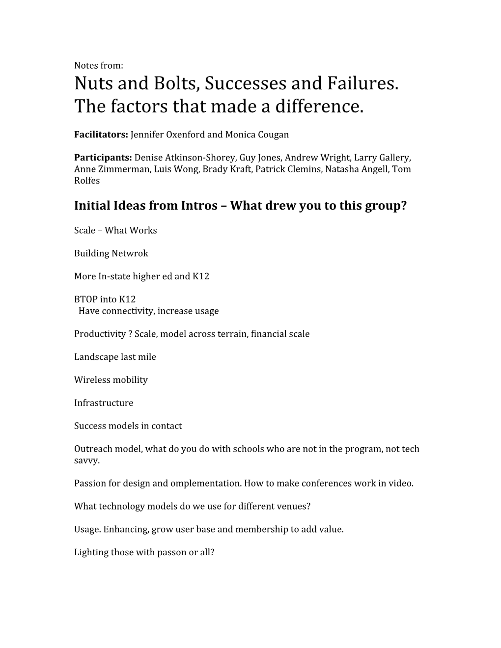 Nuts and Bolts, Successes and Failures. the Factors That Made a Difference