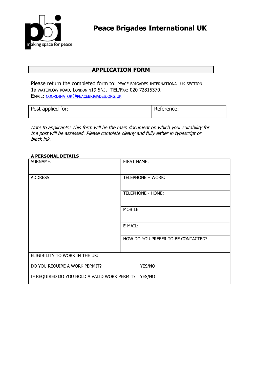 Panos Institute: Employment Application Form