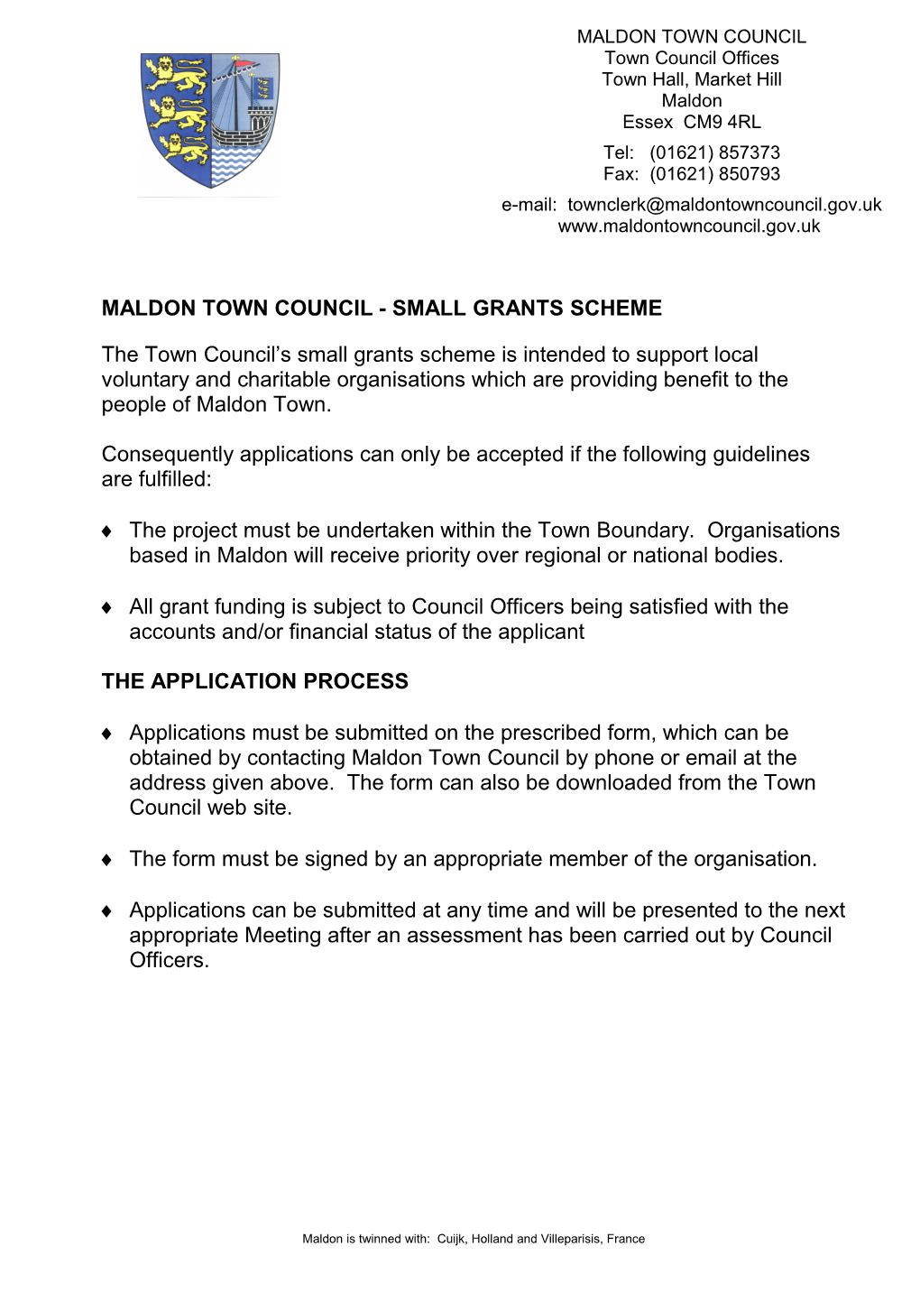 Maldon Town Council - Small Grants Scheme
