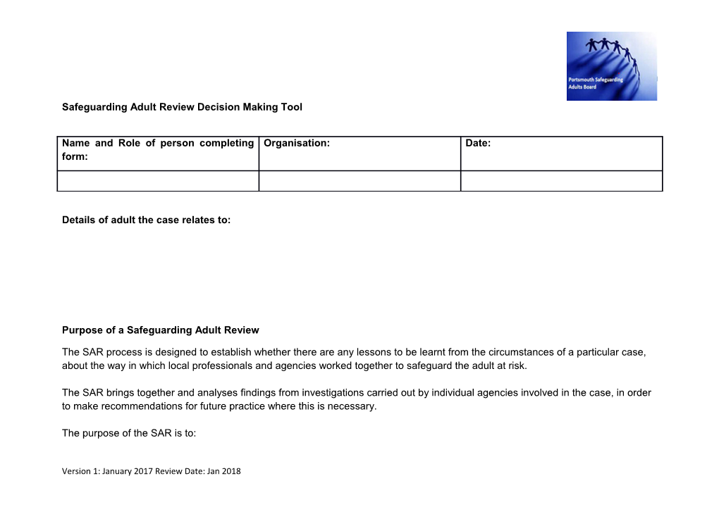 Safeguarding Adult Review Decision Making Tool