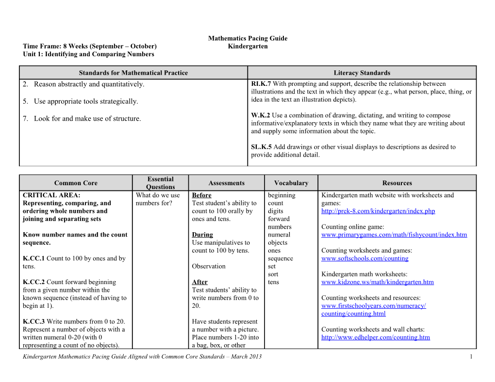 Unit 1: Identifying and Comparing Numbers