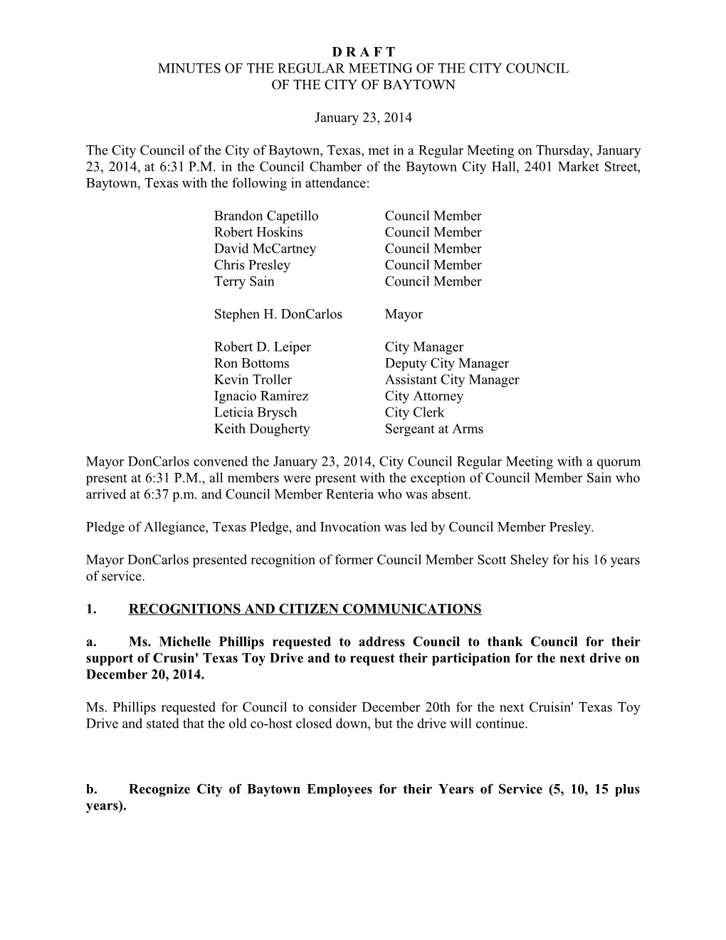 Minutes of the Regularmeeting of the City Council