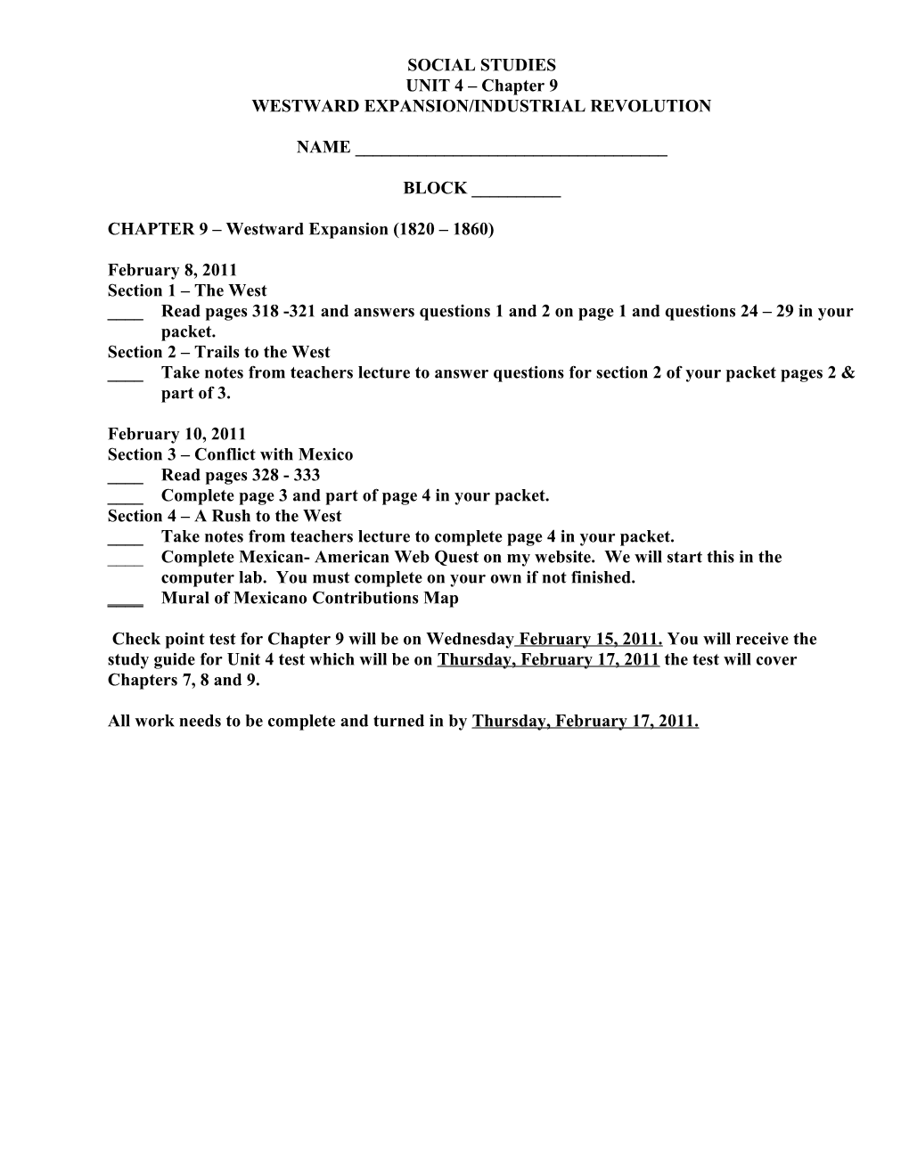 Chapter 9: Westward Expansion