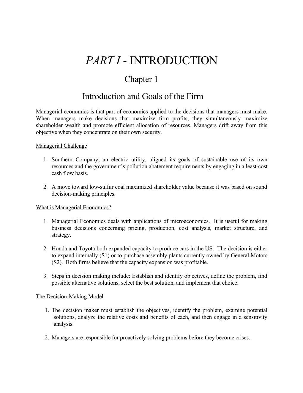 Introduction and Goals of the Firm
