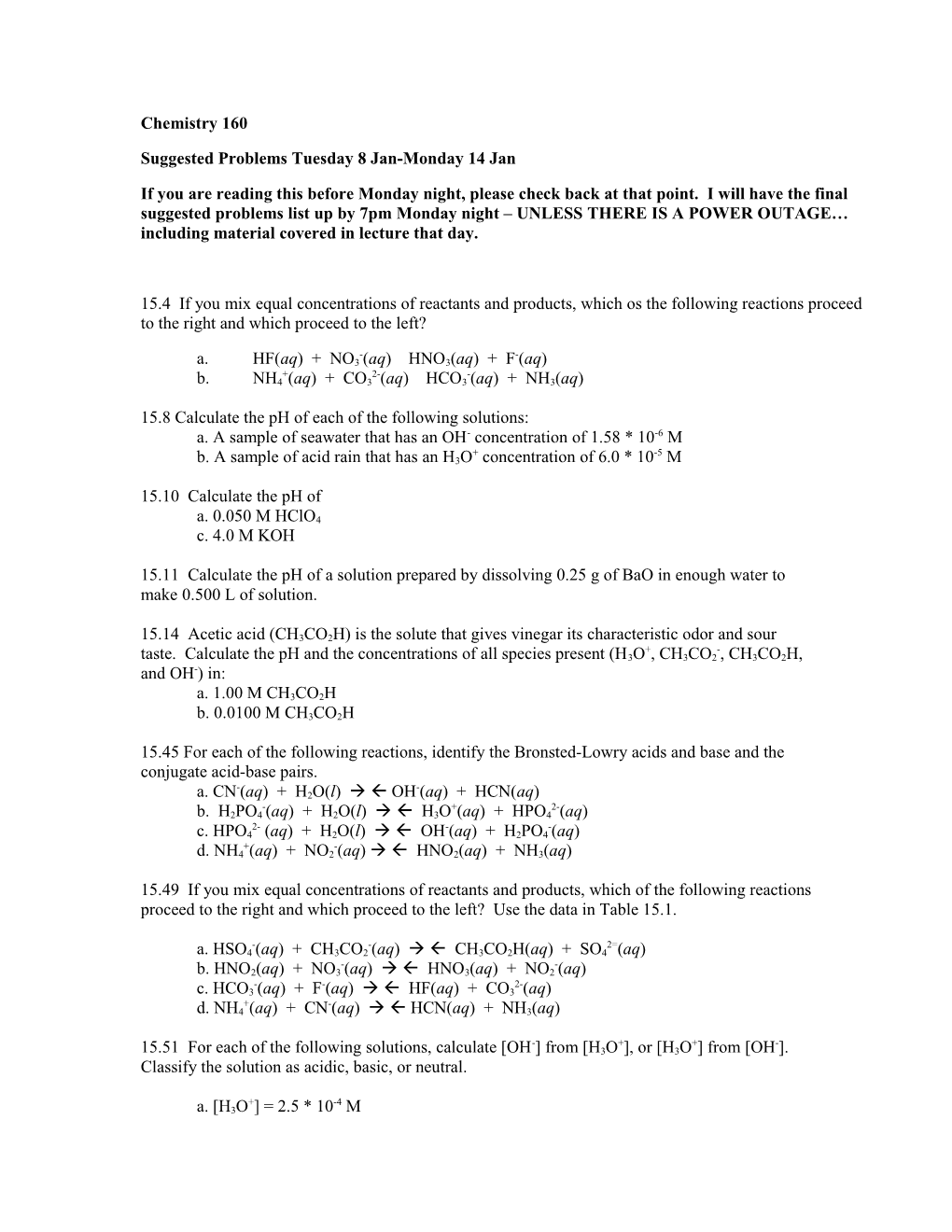 Suggested Problems Tuesday 8 Jan-Monday 14 Jan