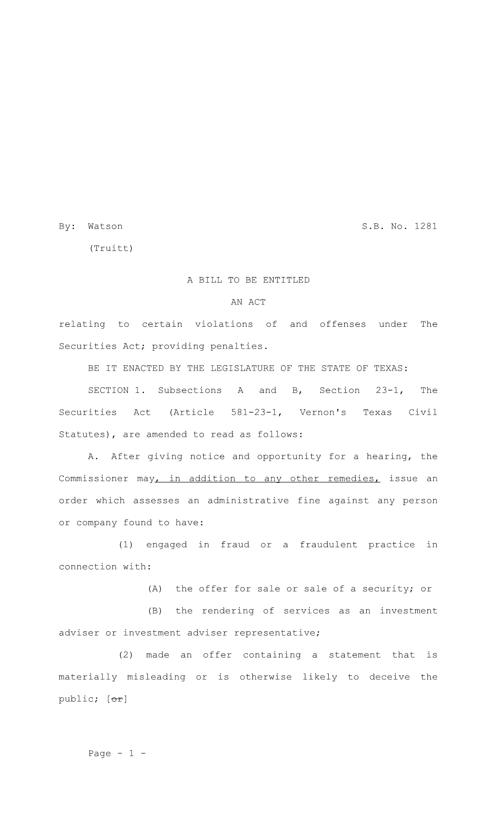 Relating to Certain Violations of and Offenses Under the Securities Act; Providing Penalties