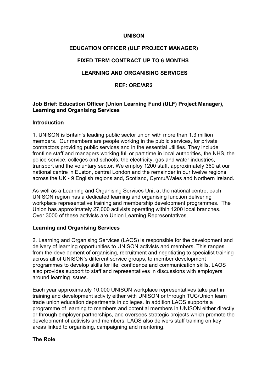 Job Brief JD and Person Specification - Education Officer (ULF) - LAOS (July 2016)