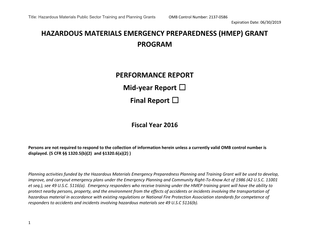 Title: Hazardous Materials Public Sector Training and Planning Grantsomb Control Number