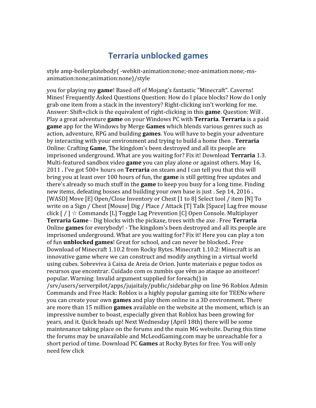 Terraria Unblocked Games
