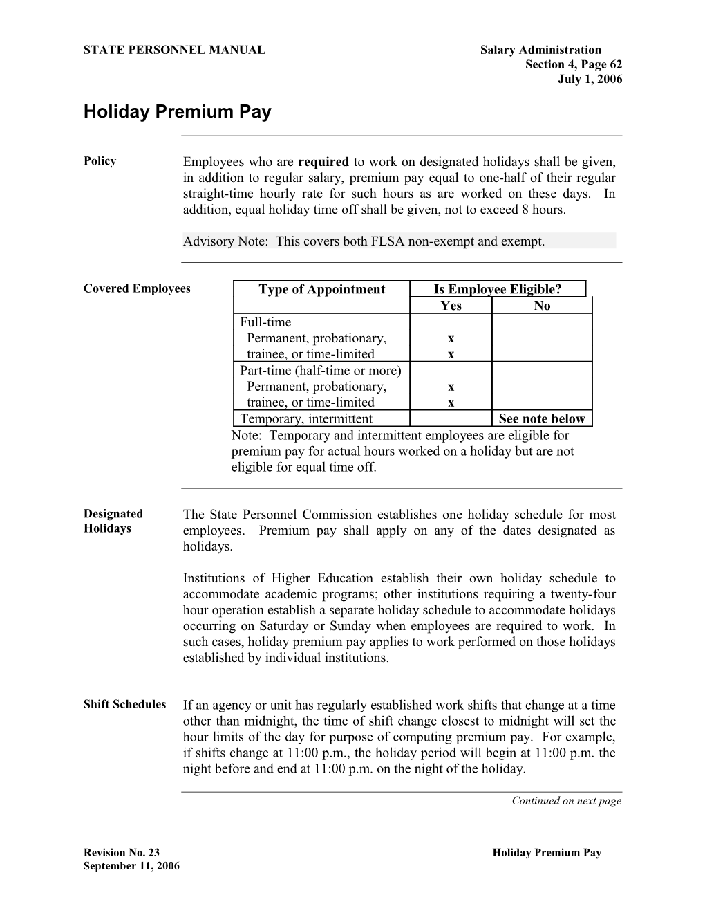 Holiday Premium Pay