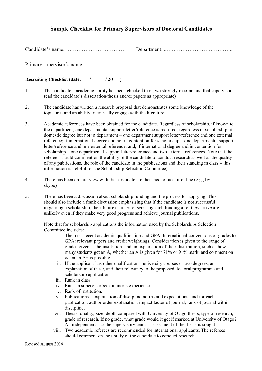 Checklist for Masters Students Required to Submit a Thesis