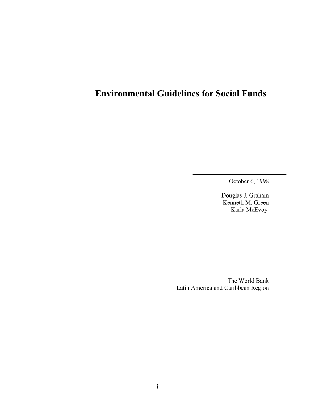 Environmental Guidelines for Social Funds