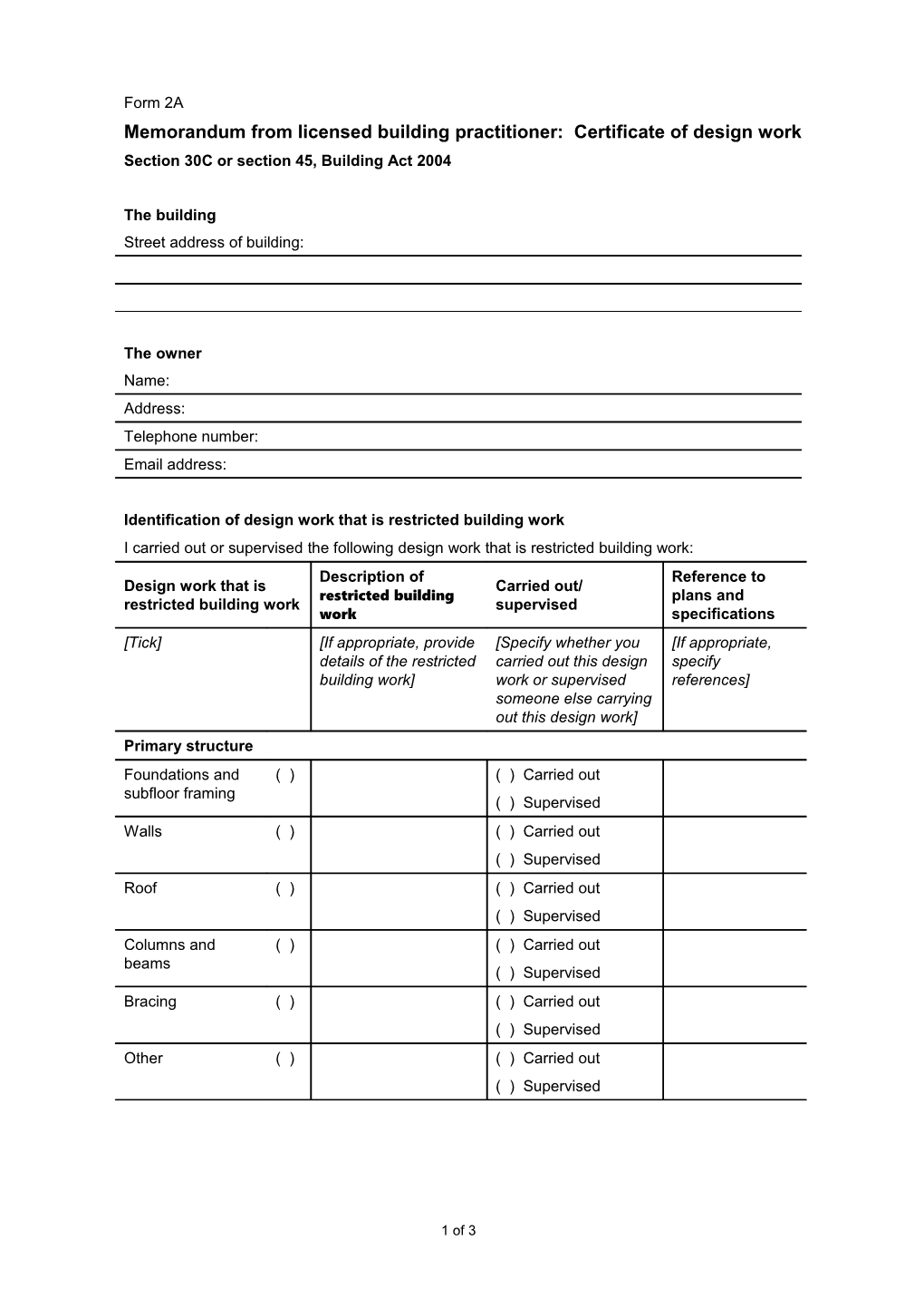 Form 6 - Application for Code Compliance Certificate