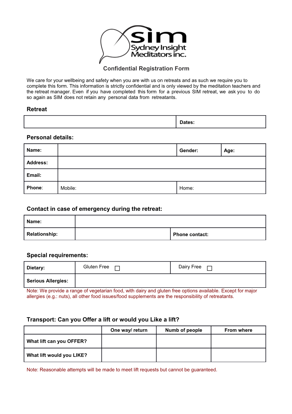 Confidential Registration Form