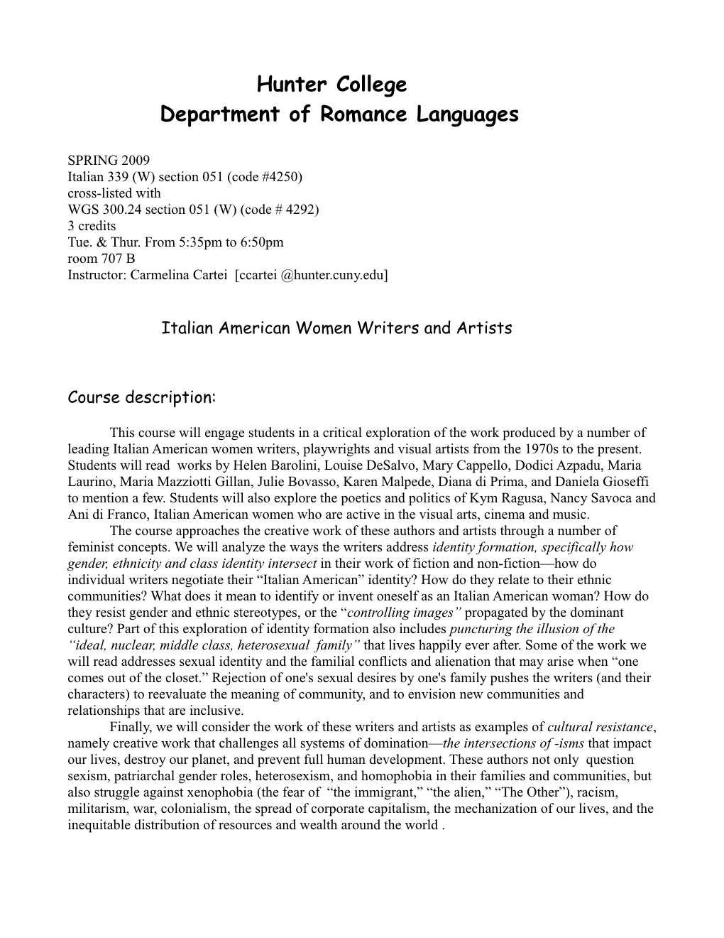 Department of Romance Languages