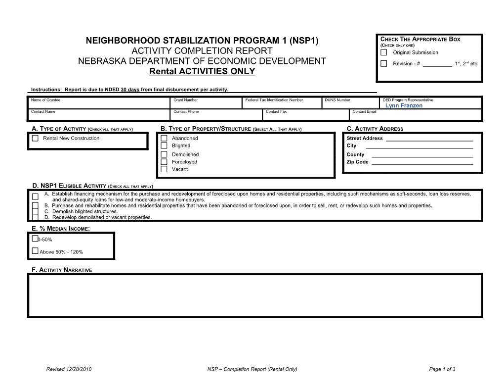 NSP Rental Activity Completion Report