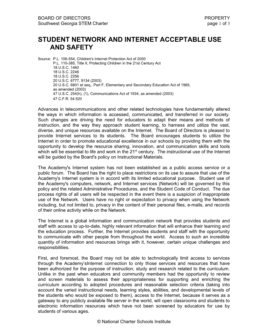 Student Network and Internet Acceptable Use and Safety
