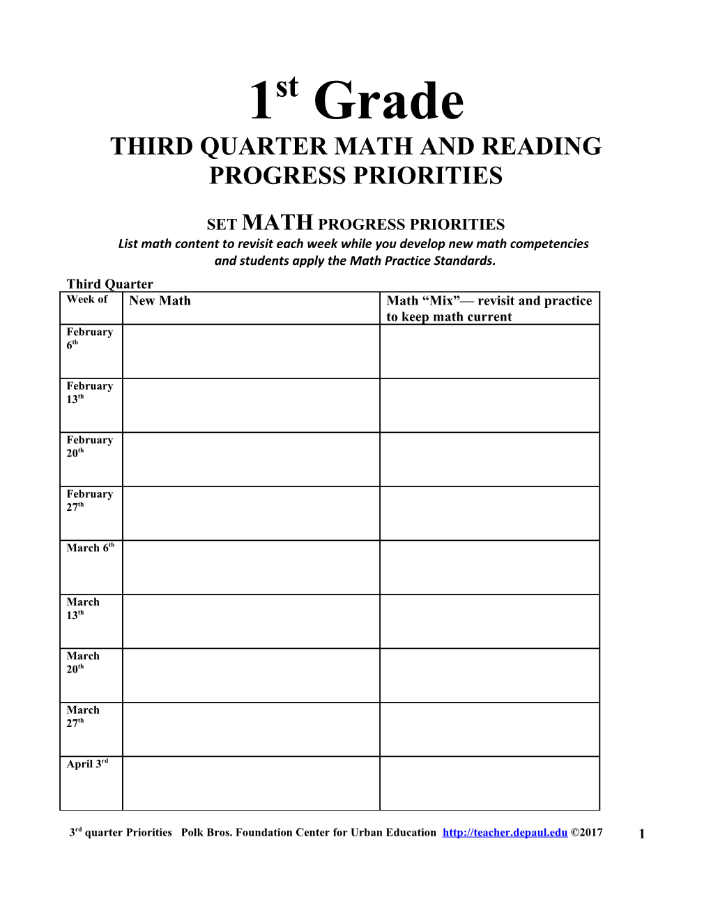 Third Quartermath and Reading Progresspriorities