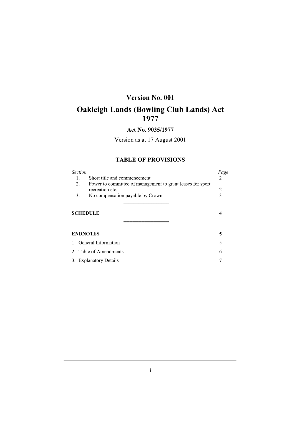 Oakleigh Lands (Bowling Club Lands) Act 1977