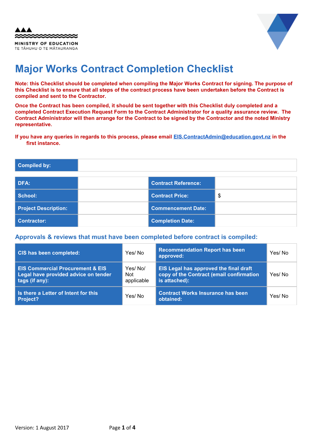 Major Works Contract Completion Checklist