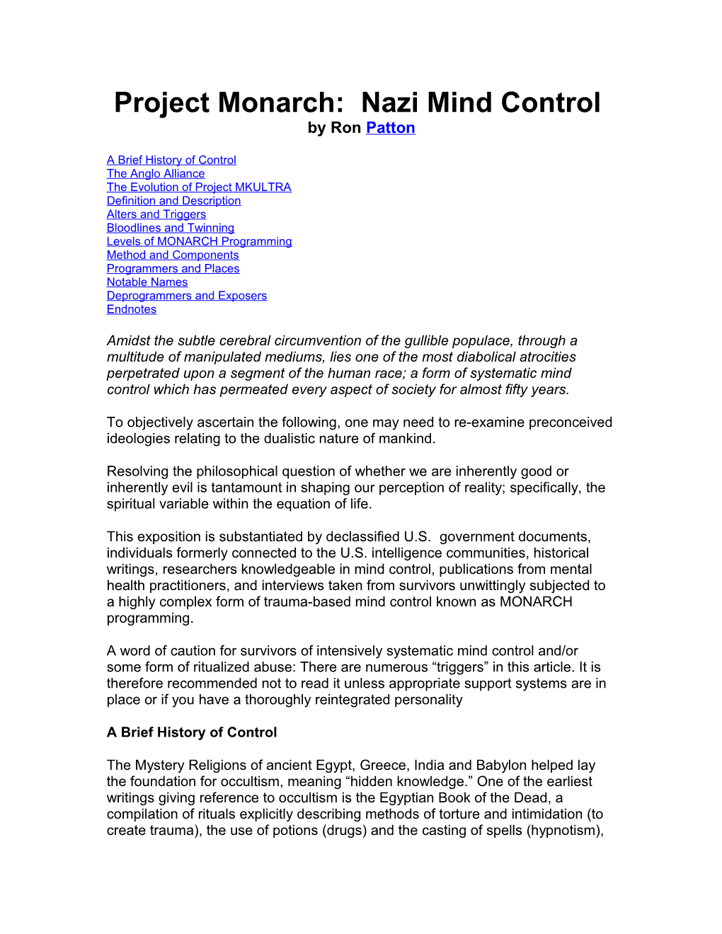 Project Monarch: Nazi Mind Control