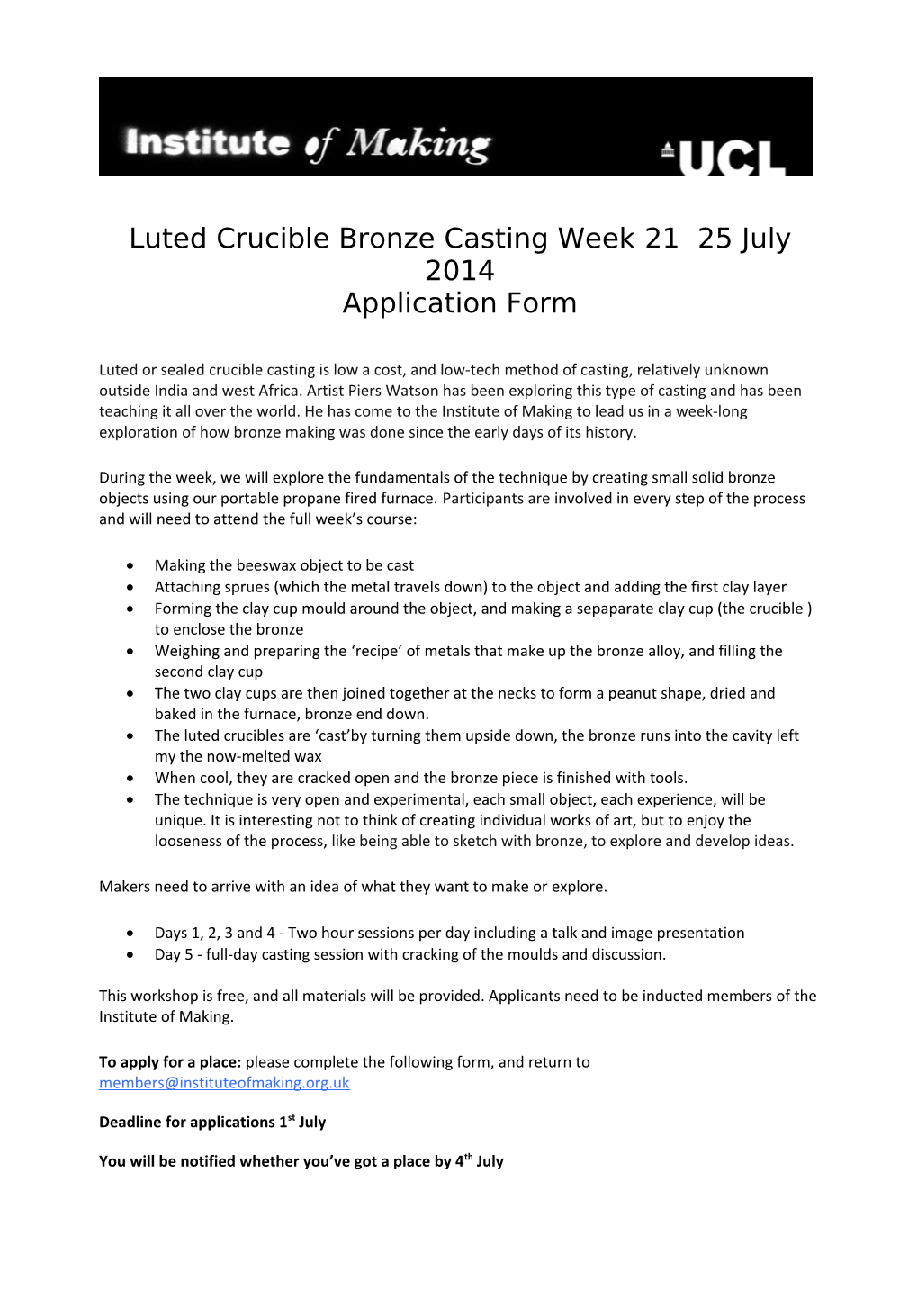 Luted Crucible Bronze Casting Week21 25 July 2014