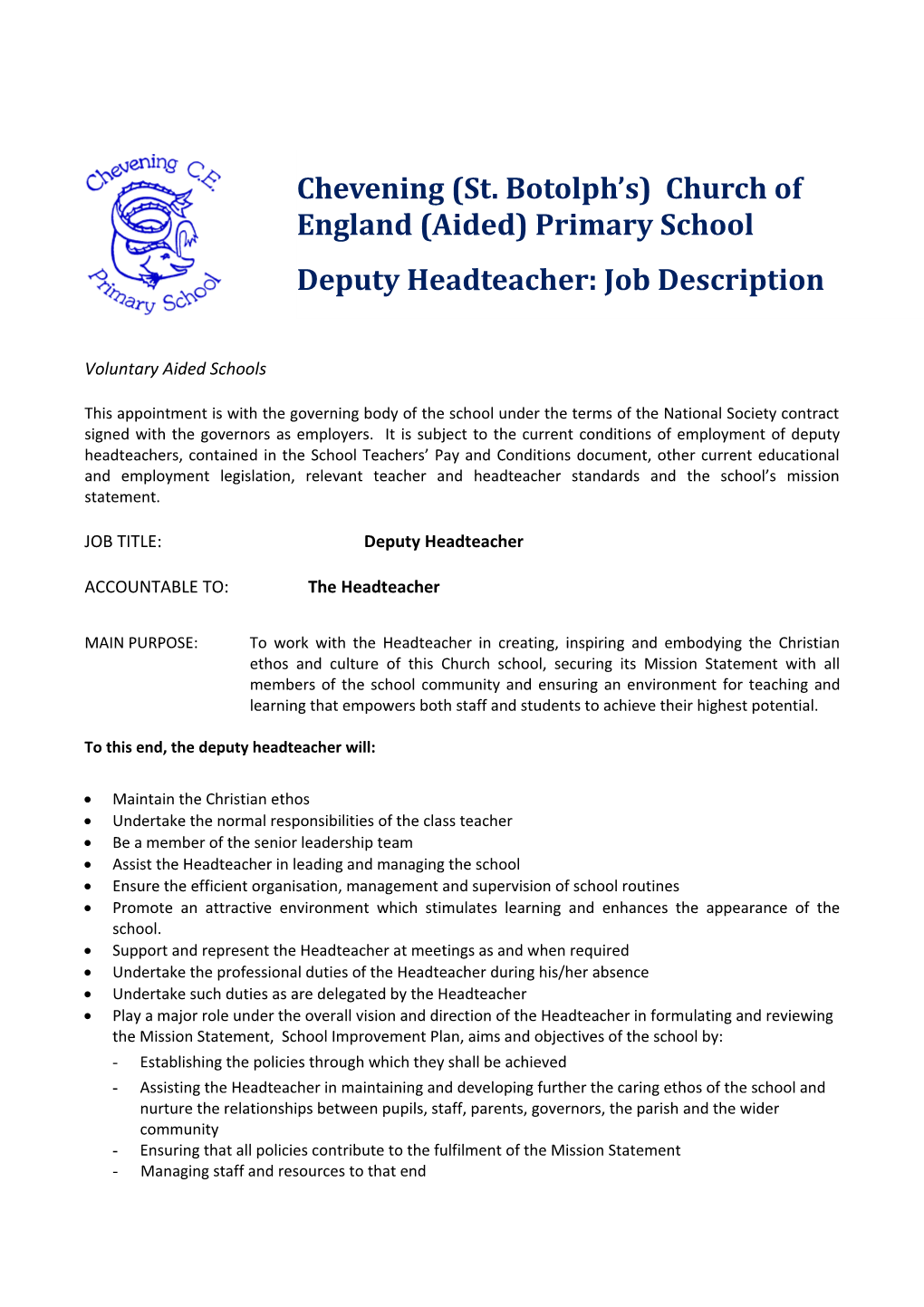 Annex 2: Deputy Headteacher Job Description