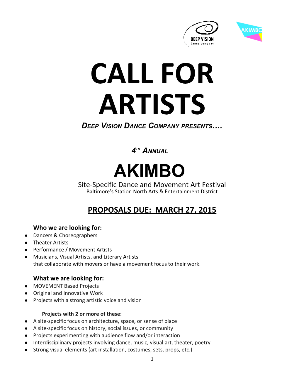 AKIMBO 2015 Call for Artists