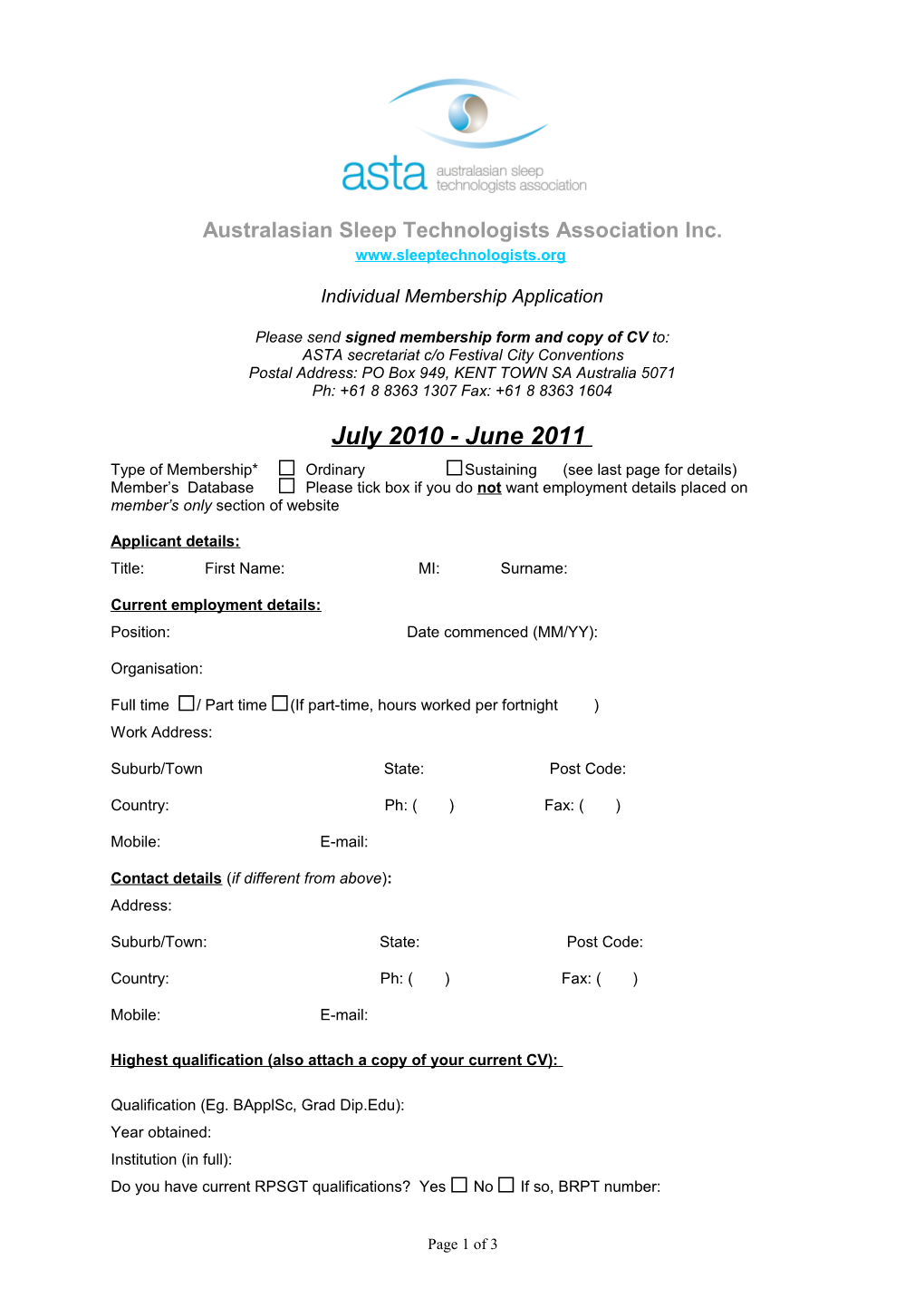 ASTA Application Form