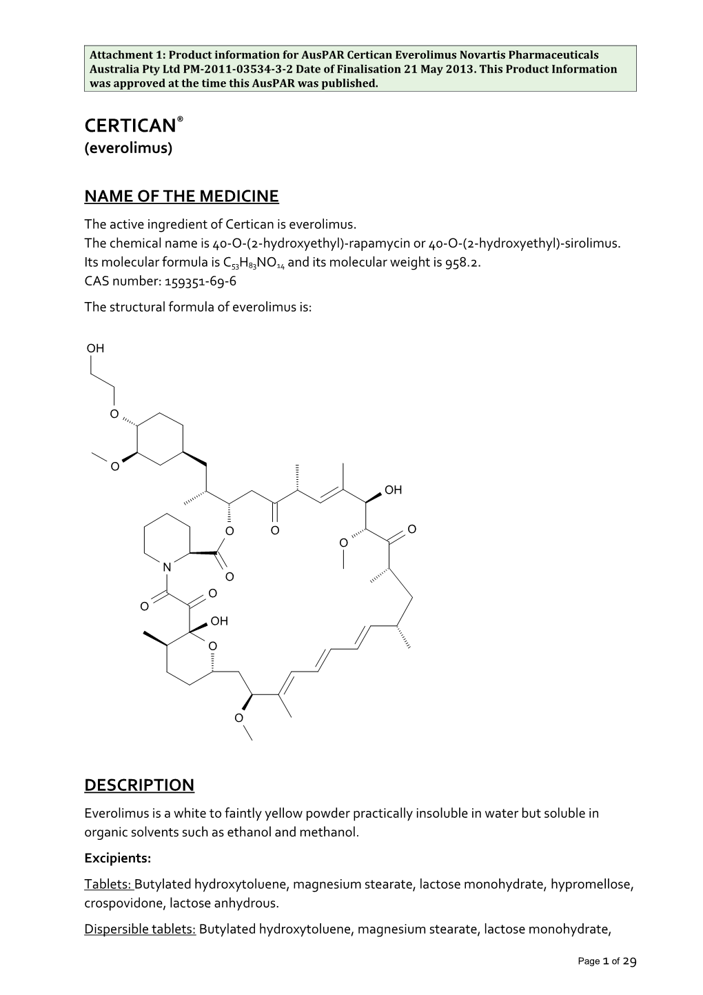 Product Information for Certican