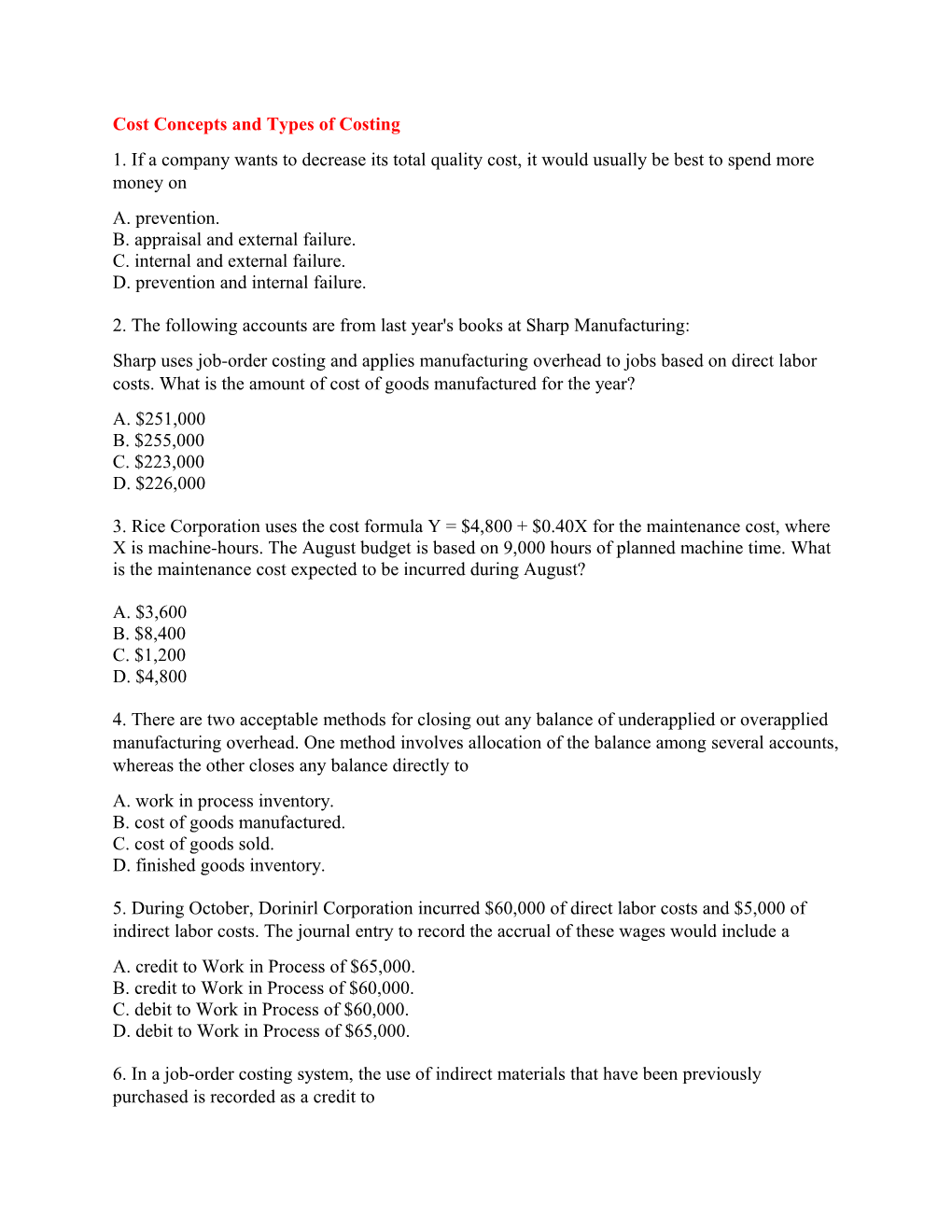 Cost Concepts and Types of Costing