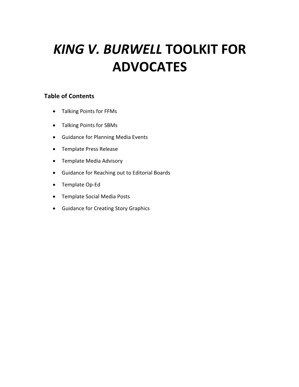 King V. Burwell Toolkit for Advocates