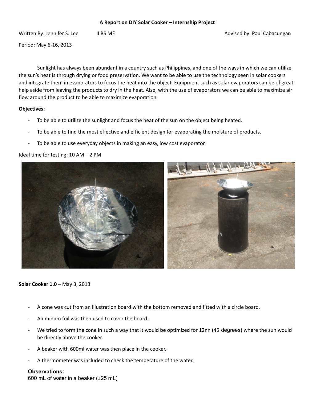 A Report on DIY Solar Cooker Internship Project