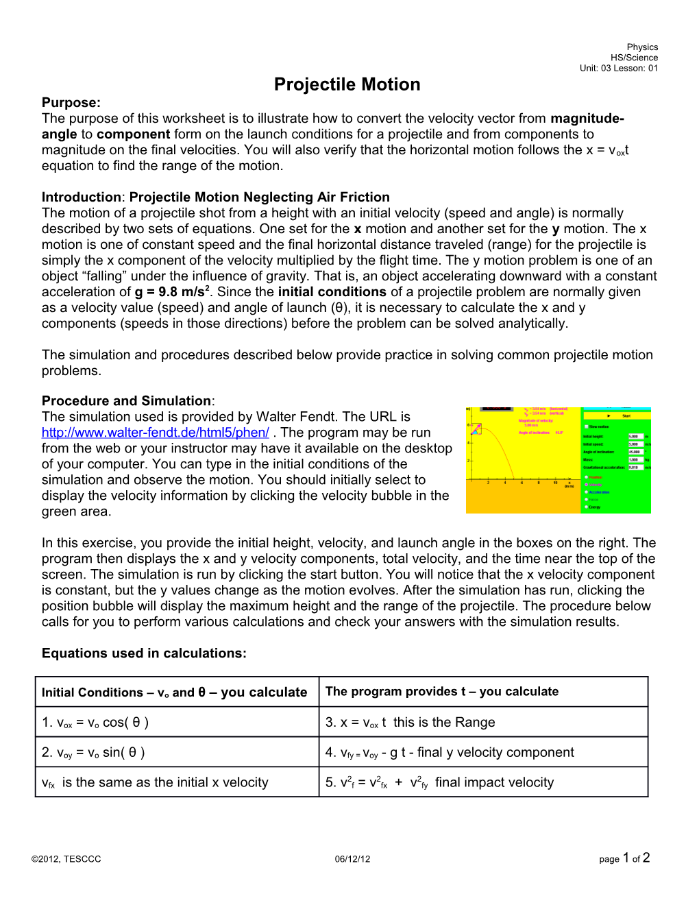 Introduction: Projectile Motion Neglecting Air Friction