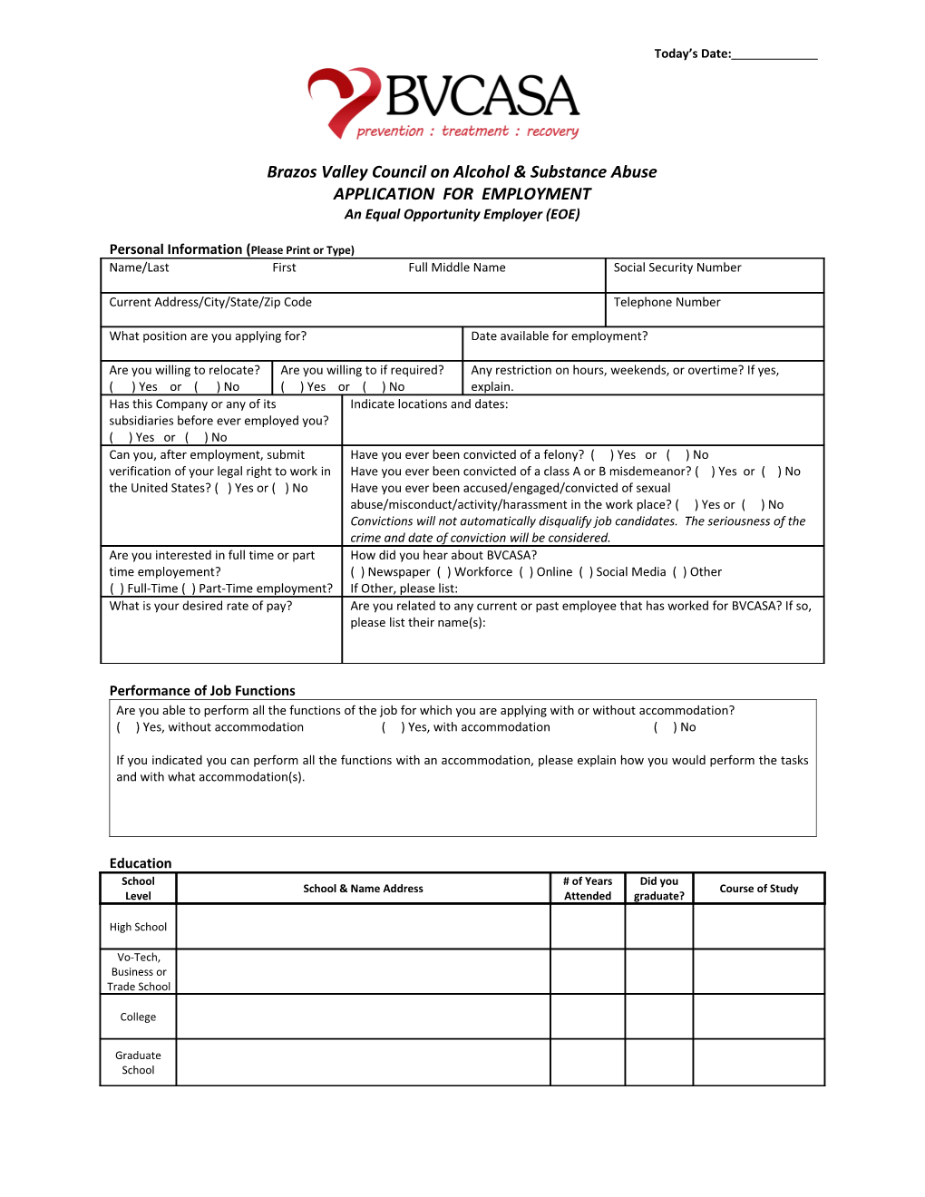 Application Form for Bvcasa 7/14/94