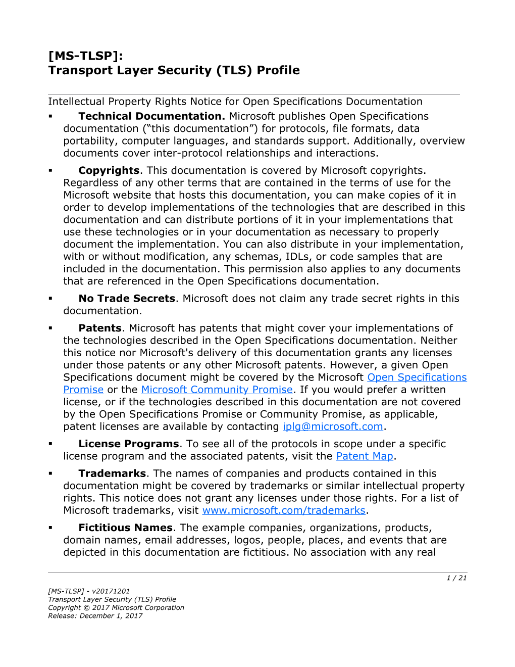 Transport Layer Security (TLS) Profile