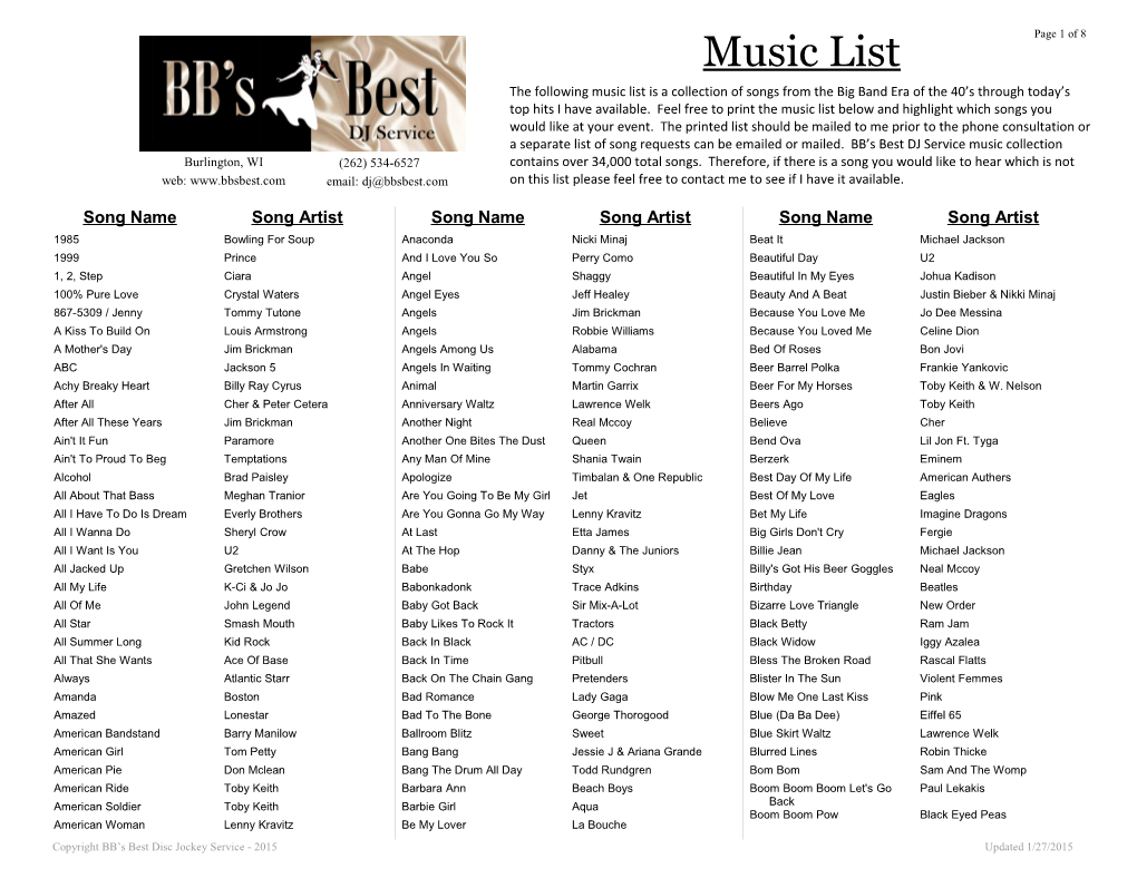 BB S Best DJ Service Music Listpage 1 of 7