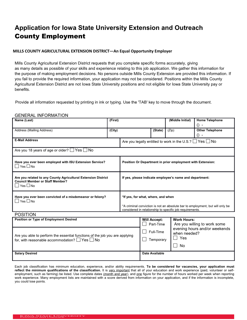 Application for Iowa State University Extension and Outreach