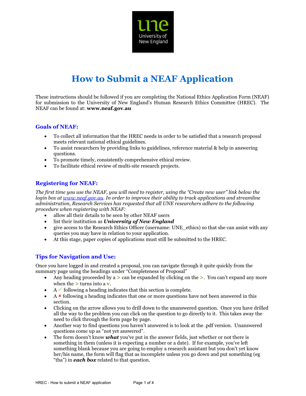 How to Submit a NEAF Application