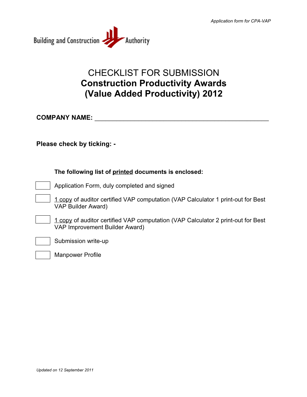 Applicationform for CPA-VAP