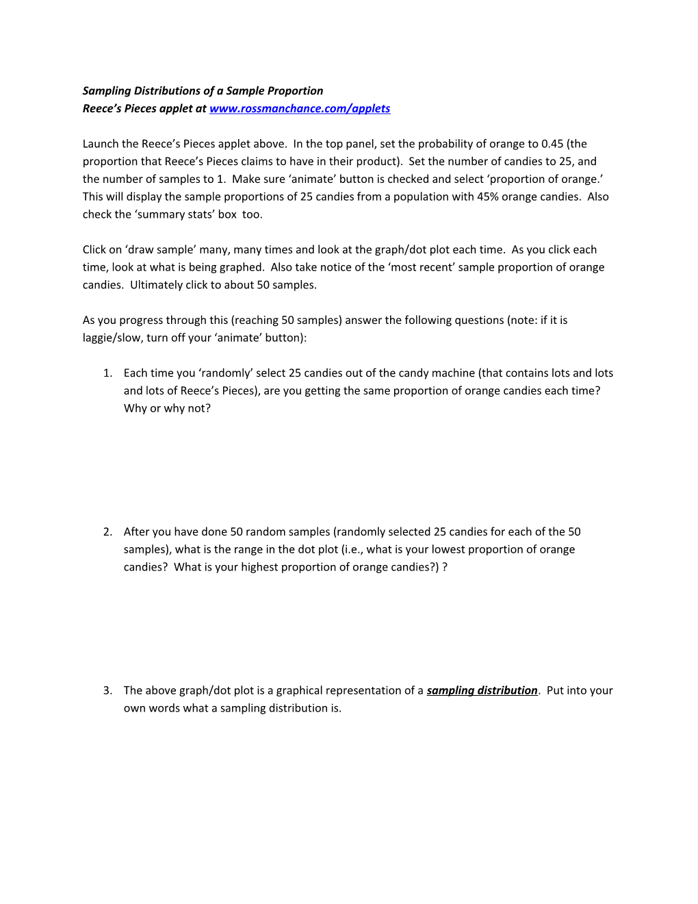 Sampling Distributions of a Sample Proportion