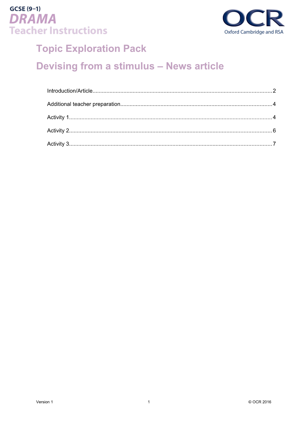 GCSE (9-1) Drama TEP - Devising from a Stimulus News Article