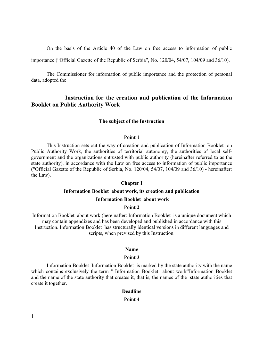Instructionfor the Creation and Publication of the Information Booklet on Public Authority