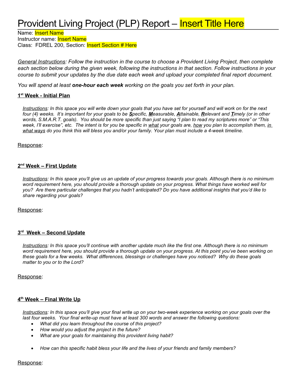 Provident Living Project(PLP) Report Insert Title Here