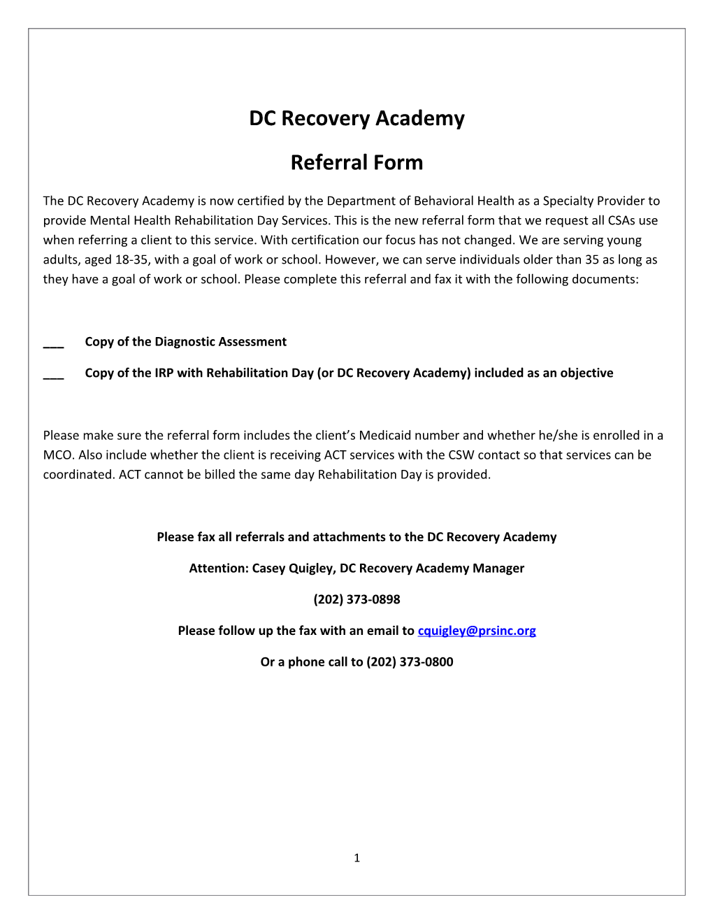 DC Recovery Academy