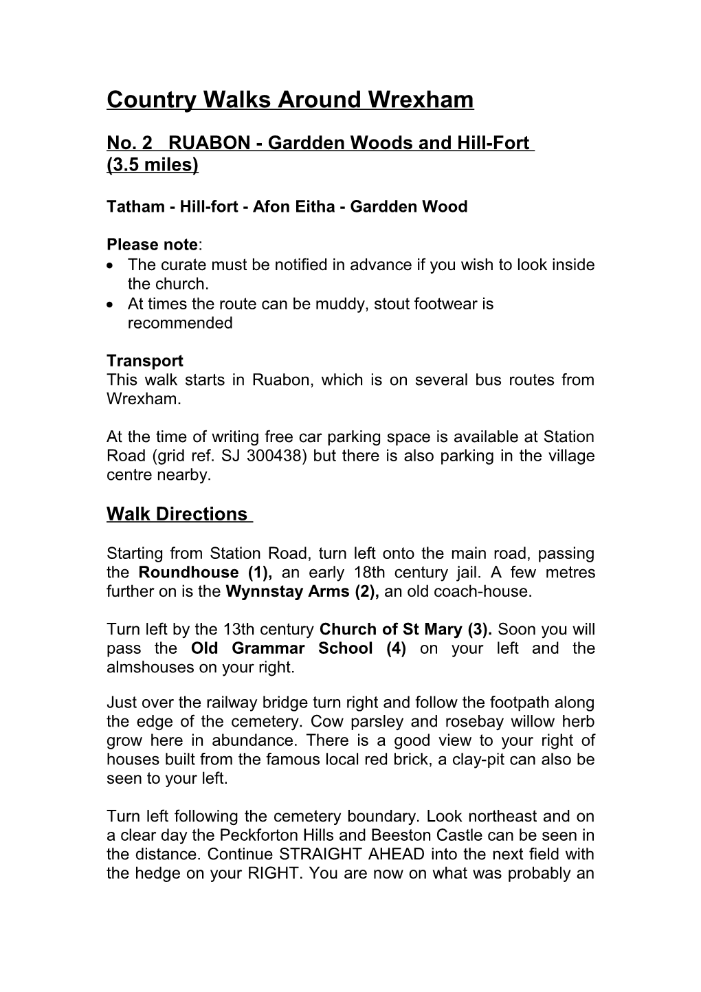 Country Walks Around Wrexham - No. 2 RUABON - Gardden Woods and Hill Fort (3.5 Miles)